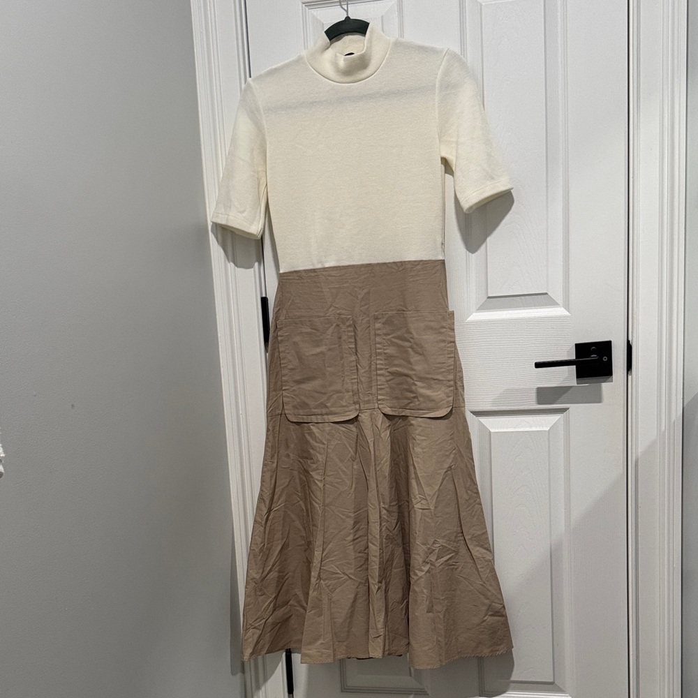 Zara Cream and Tan Midi Dress